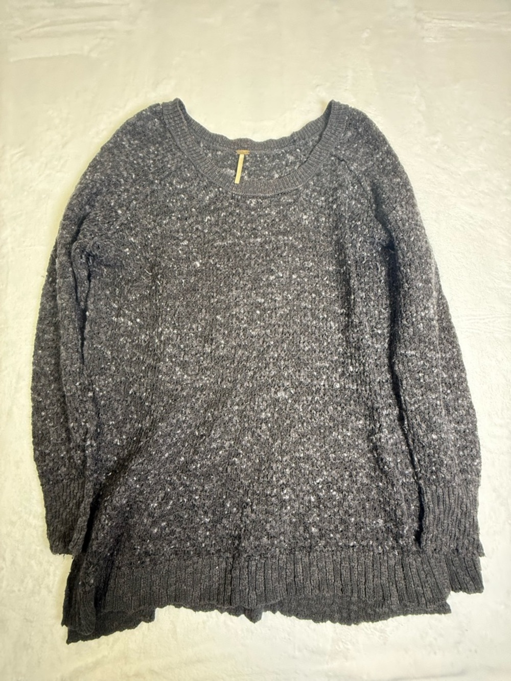 Free People  chunky wool blend Charcoal Speckled Scoop Neck Sweater